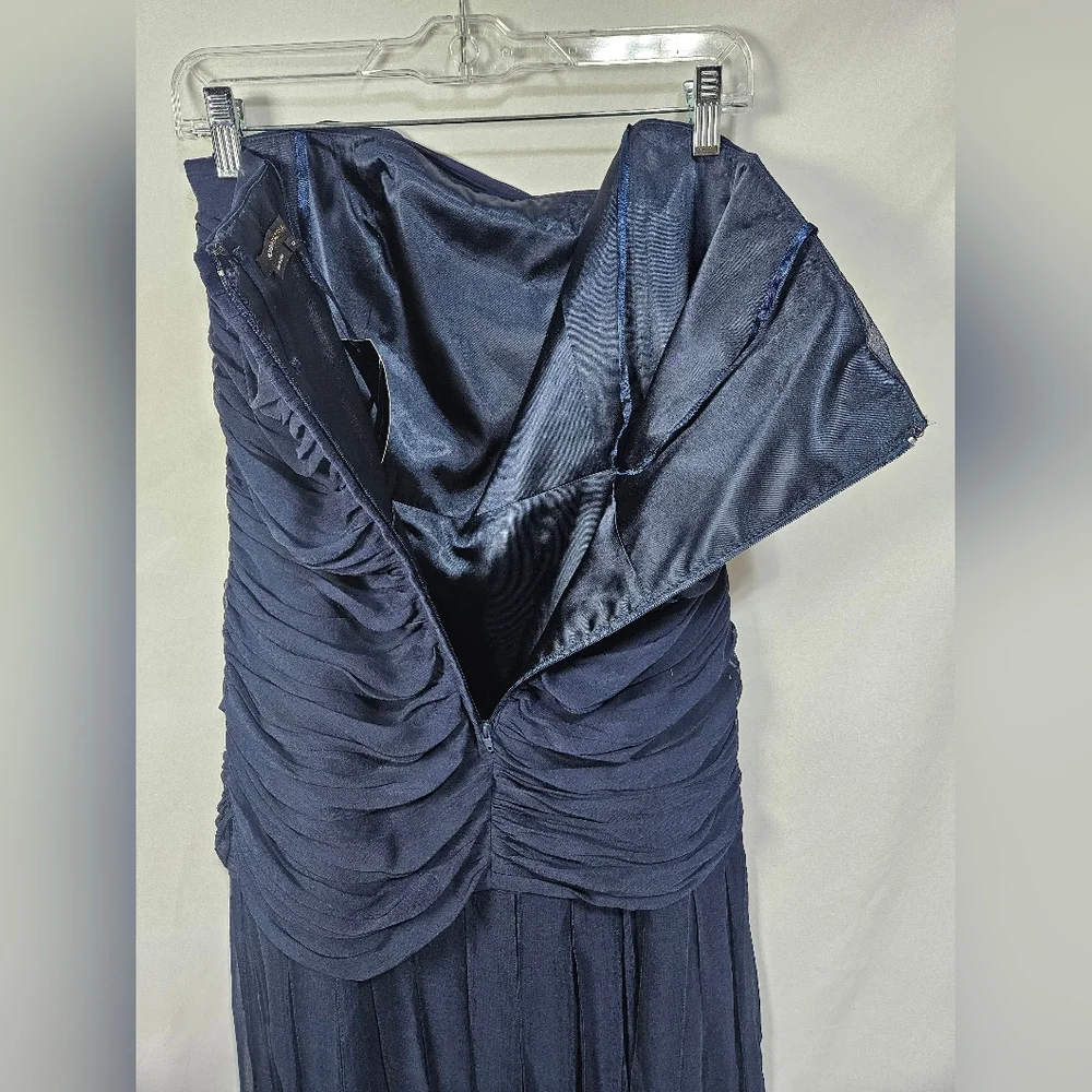 BCBG Max Azria Strapless Chiffon Gown Indigo Blue Pleated Maxi Dress Size 12 NWT - Picture 5 of 8